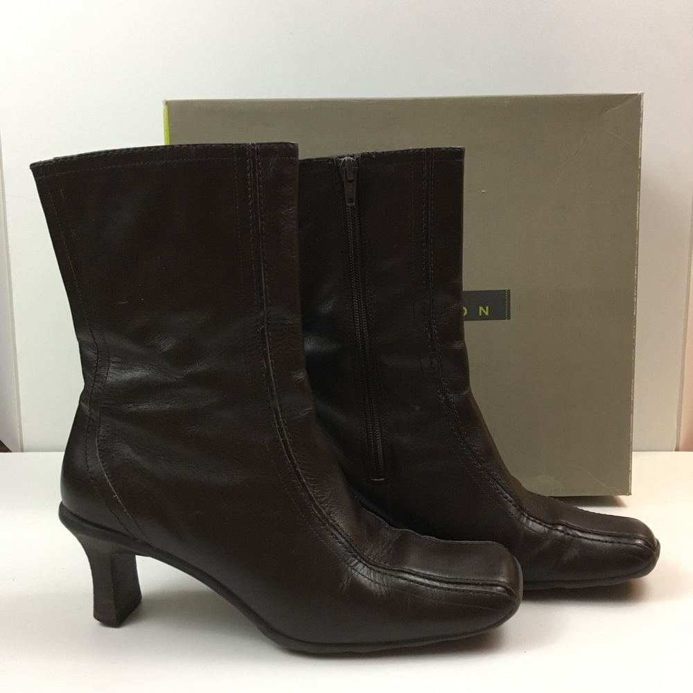 Kenneth Cole Reaction Brown Leather Boots Tip Over